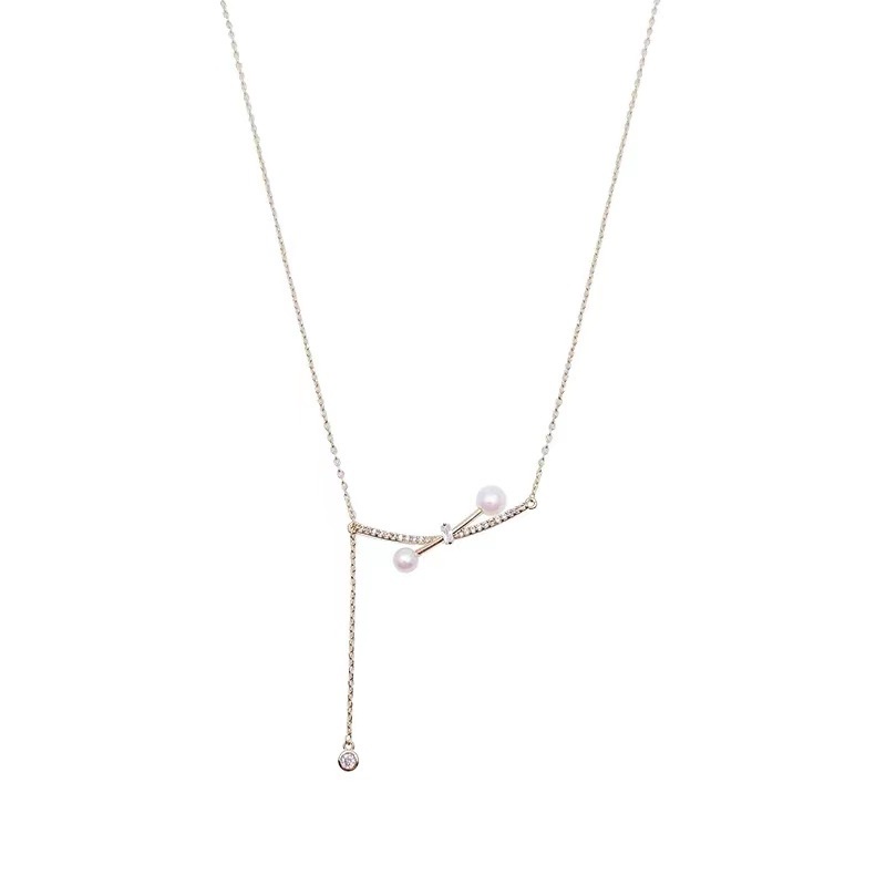 Mhang Kalung Rantai Fashion Gaya Korea Liontin Salib Aksen Zircon + Mutiara Untuk Perhiasan Wanita