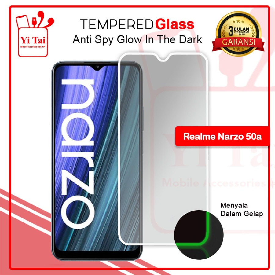 YI-TAI TEMPERED GLASS PREMIUM SPY GLOW IN THE DARK REALME GT 2 PRO REALME GT NEO 3 REALEM NARZO 50A PRIME REALME NARZO 50I REALME NARZO 50A WHITE_CELL