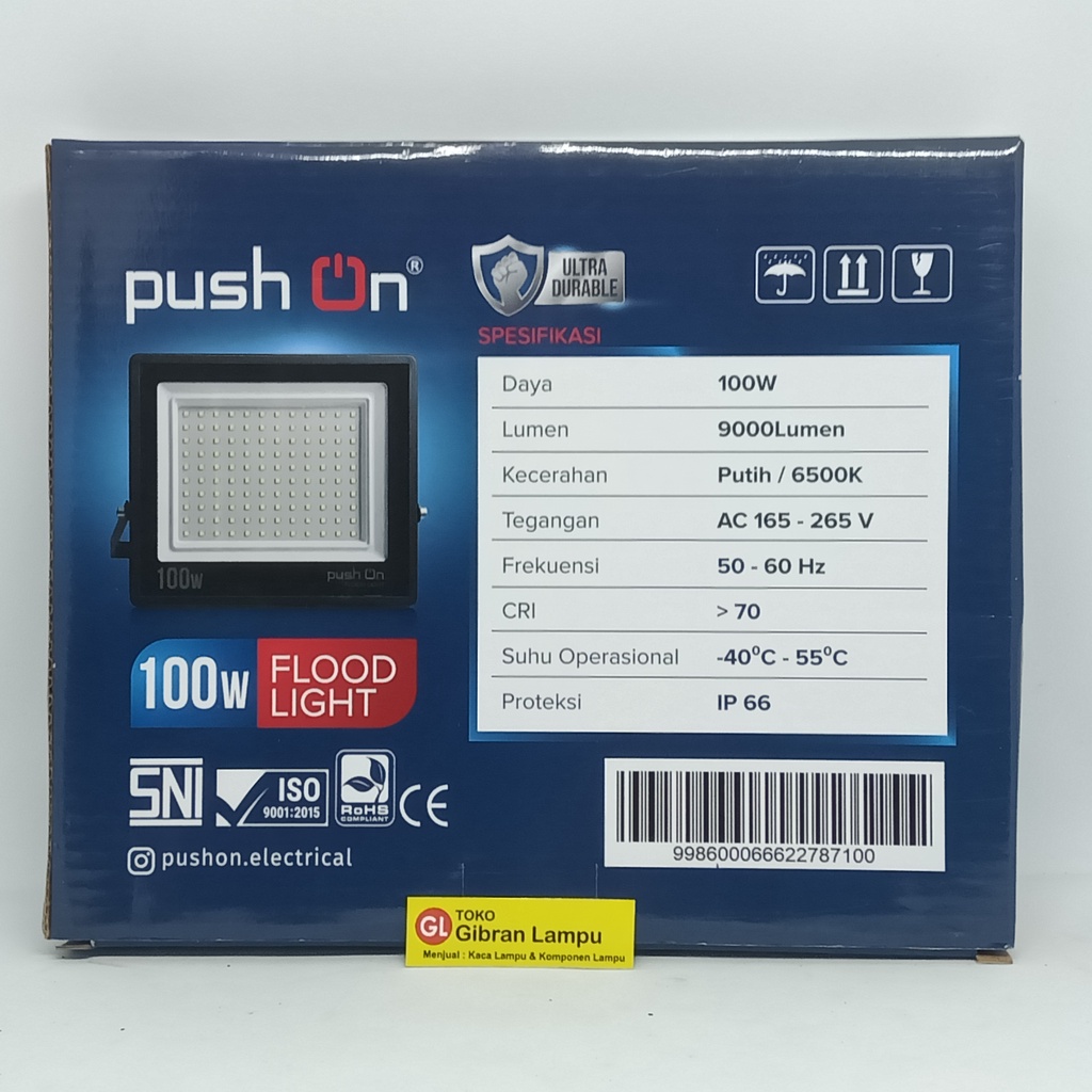 Lampu Sorot Push On 100 Watt - Lampu LED Flood Light - Lampu Tembak Outdoor