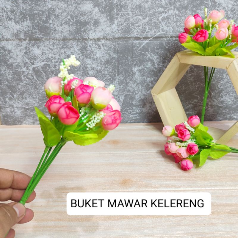 VAS BUNGA KACA BULAT MOCCA / BUKET BUNGA MAWAR ARTIFICIAL / DEKORASI KAMAR RUMAH