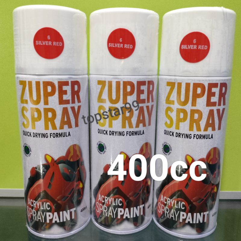 ZUPER Spray Paint Pilox Pilok Zuper Silver Red 6 Merah Ferari Glossy 400cc Cat Semprot Zuper Acrylic Ukuran Besar 400 cc