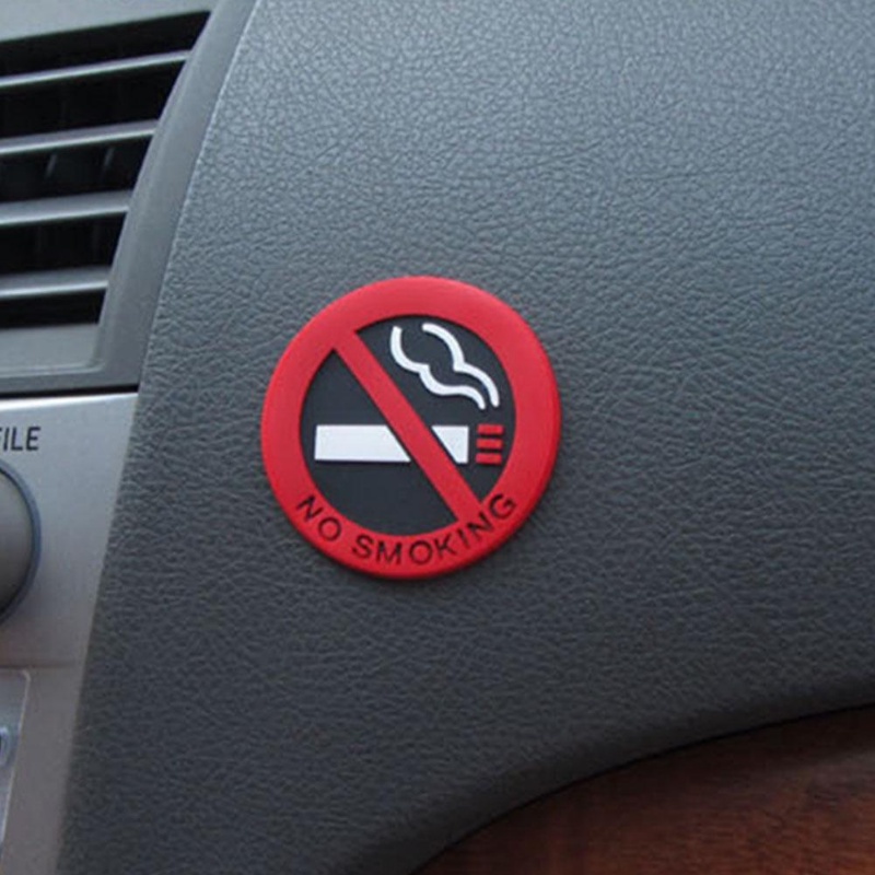 1pc Stiker Peringatan No Smoking Bentuk Bulat Bahan Silikon Untuk Pintu Kaca Mobil