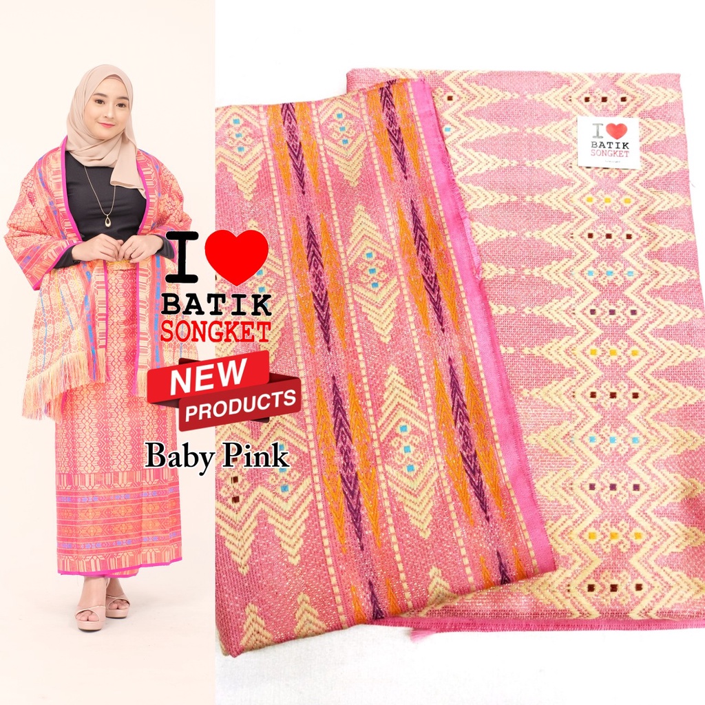 SONGKET MESIN MURAH THAILAND BABY PINK MAKASSAR BATAK PALEMBANG MELAYU BRIDESMAID SET SELENDANG