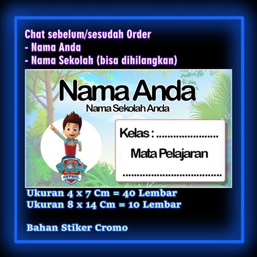 

Stiker Label Buku Pow Patrol Powpatrol Anjing Polisi Kartun Anime Lucu Karakter Lucu Custom Lebel Nama cromo murah 20 Varian berbeda Sticker Pelajaran Mapel buku anak sekolah Vol 13