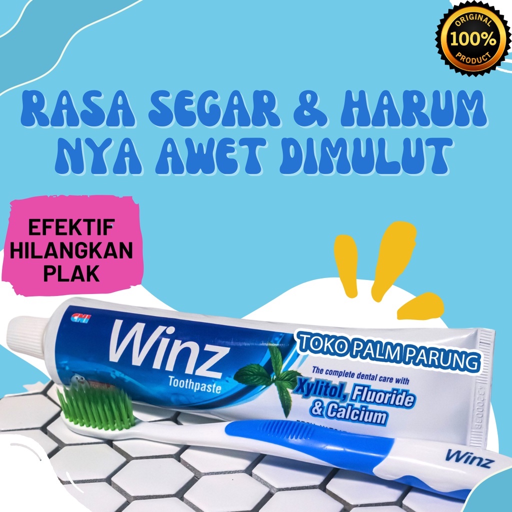 Odol Winz Pasta Gigi CNI Dengan Xylitol Fluoride Dan Calcium Totalitas Perawatan Pencegah Plak Karang Menghilangkan Bau Menyegarkan Mulut Sepanjang Hari Asli Design Metallik 175gr