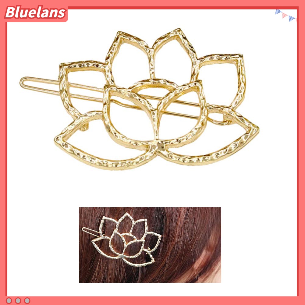 Bluelans Jepit Rambut Bentuk Bunga Teratai Hollow Bahan Alloy Gaya Retro Untuk Wanita