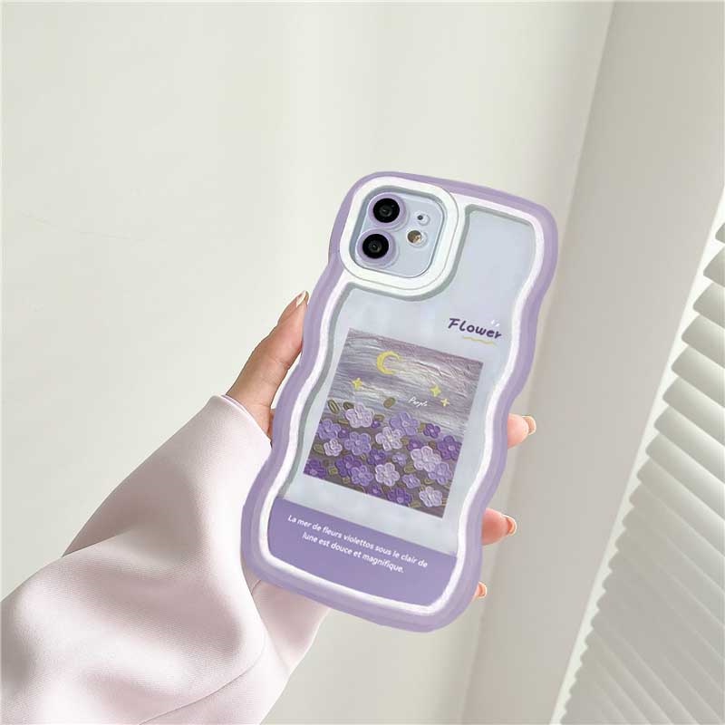 Casing TPU Realme C30 C31 C35 C21Y C25Y C21 C25 C11 C25 C17 C15 C12 C3 C2 8i 7i 5 5i 6i 7 Pro Motif Lukisan Bunga Ungu