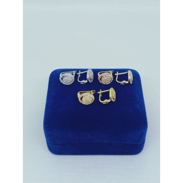 ANTING PERAK 925 ASLI LAPIS EMAS/ANTING JEPIT OVAL MP/ASLI SILVER/PERHIASAN ANTING