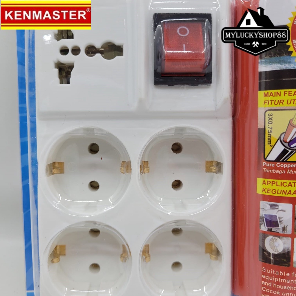 Kenmaster Stop Kontak 4 Lubang 1 Adapter Univeral Switch On Off F9