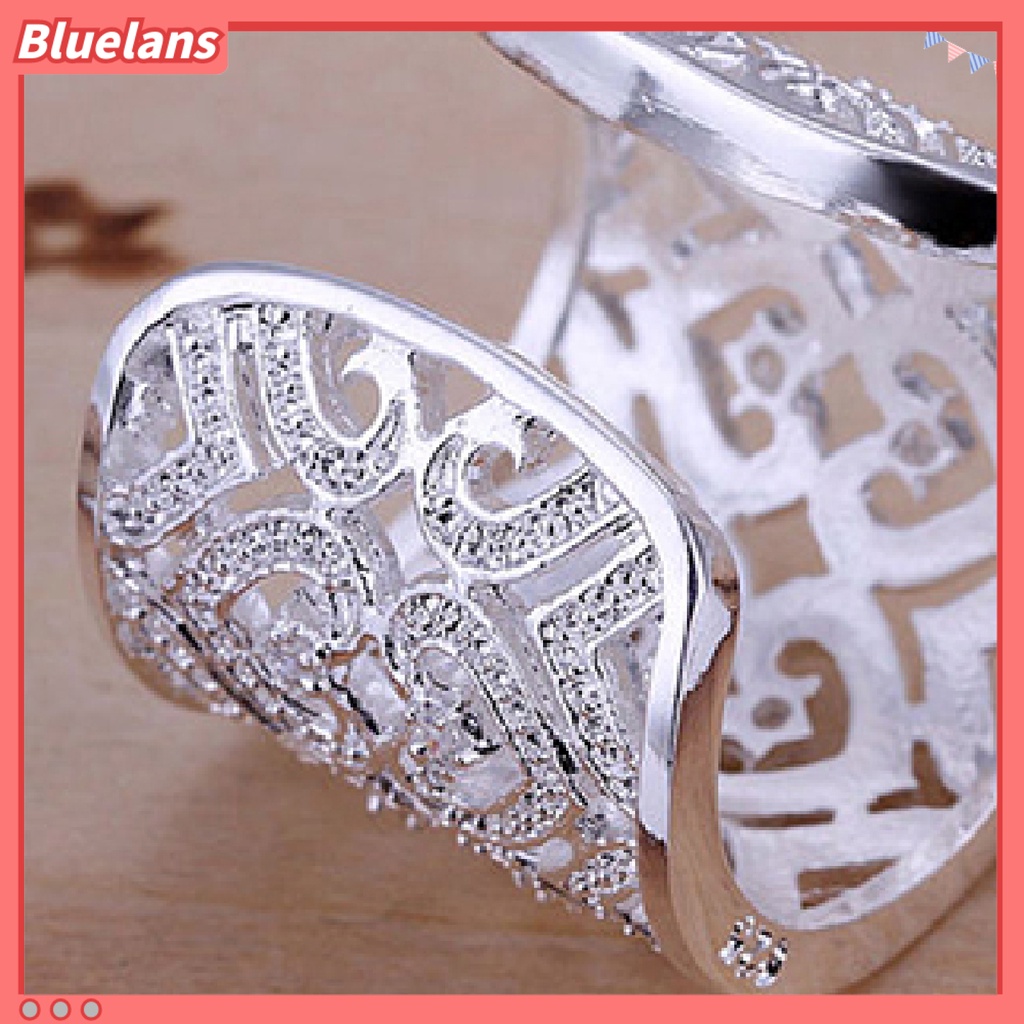 Bluelans Finger Ring Hollow Adjustable Rhinestones Tiny Open Hearts Ring