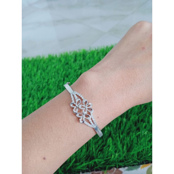 Gelang tangan bangle bunga +mp/ gelang perak asli silver 925 lapis emas/ gelang fashion wanita terbaru