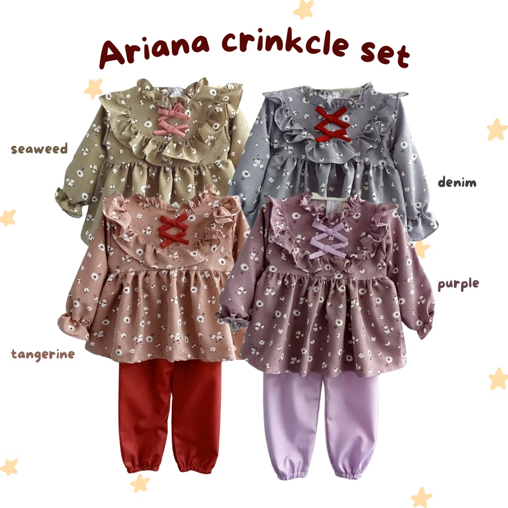 setelan anak perempuan baju anak perempuan lengan panjang baju muslim anak tunik anak one set rayon balita 1 2 3 tahun ARIANA KIMI CRINKLE SET