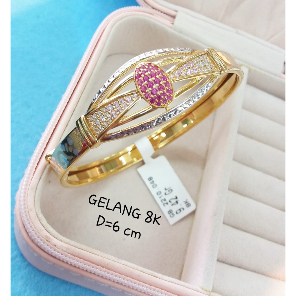 Gelang pipa mata besar kadar 375 8karat cantik elegan diameter 6cm