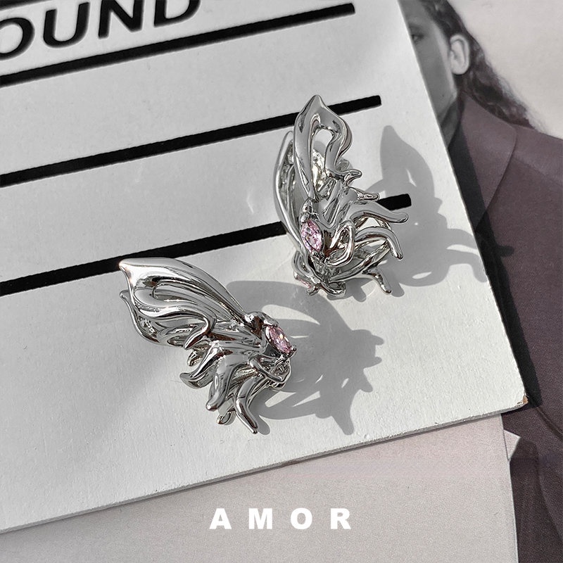 Fairy Butterfly Anting Tusuk Earcuff Wanita Bentuk Kupukupu Aksen Berlian Imitasi