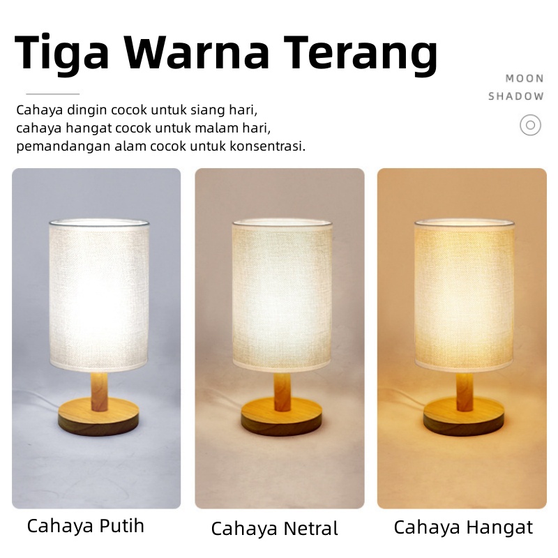 Lampu Meja LED Lampu Tidur Tiga Warna Lampu Retro LED Lampu Bedroom Lampu Remote Lampu Jepang COD