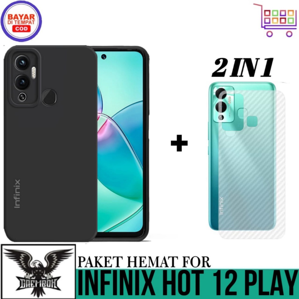Promo 2in1 Case INFINIX HOT 12 PLAY 12 PLAY NFC Free Garskin Carbon Premium Anti Bekas Sidik Jari