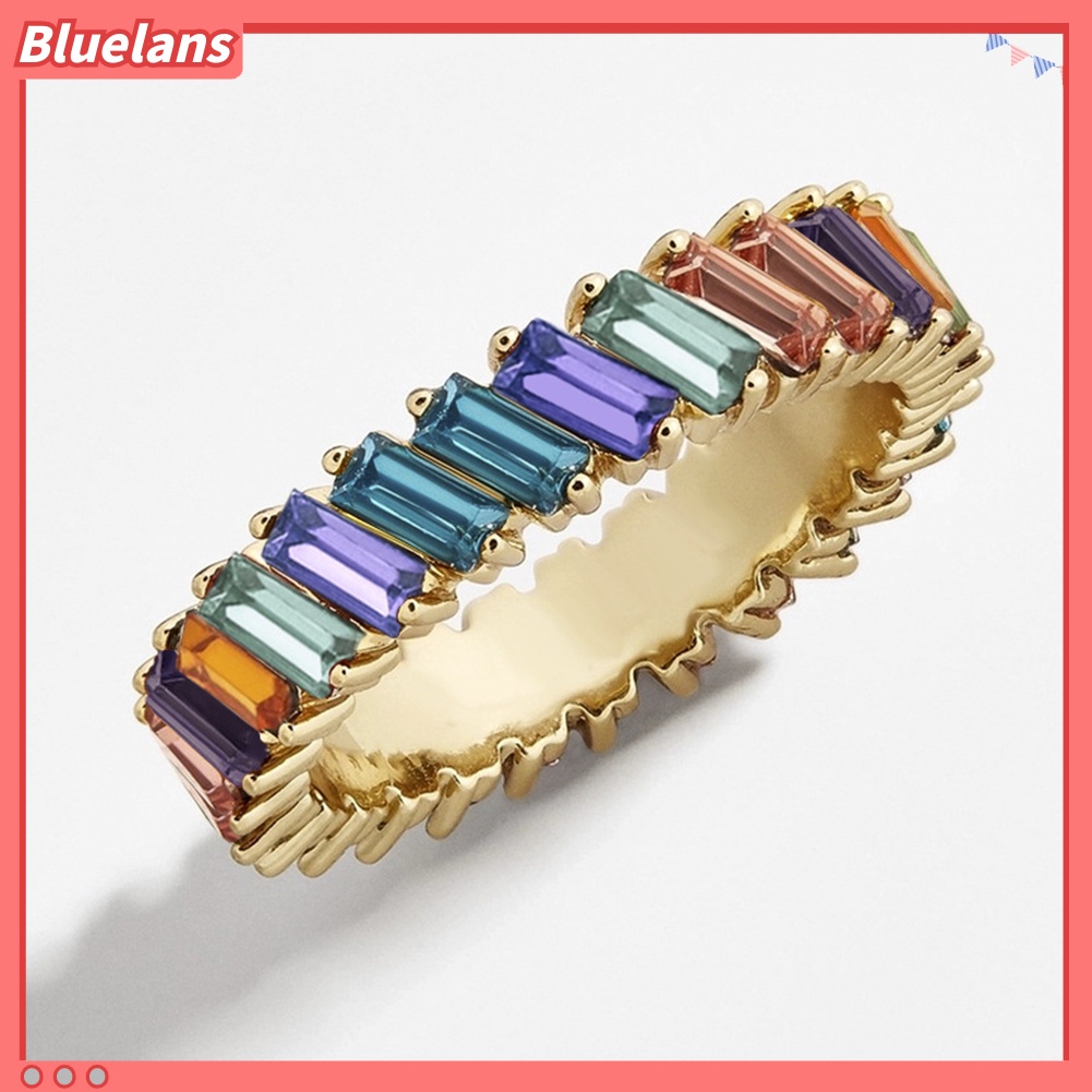 Bluelans Women Full Rectangle Faux Crystal Inlaid Finger Ring Wedding Party Jewelry Gift