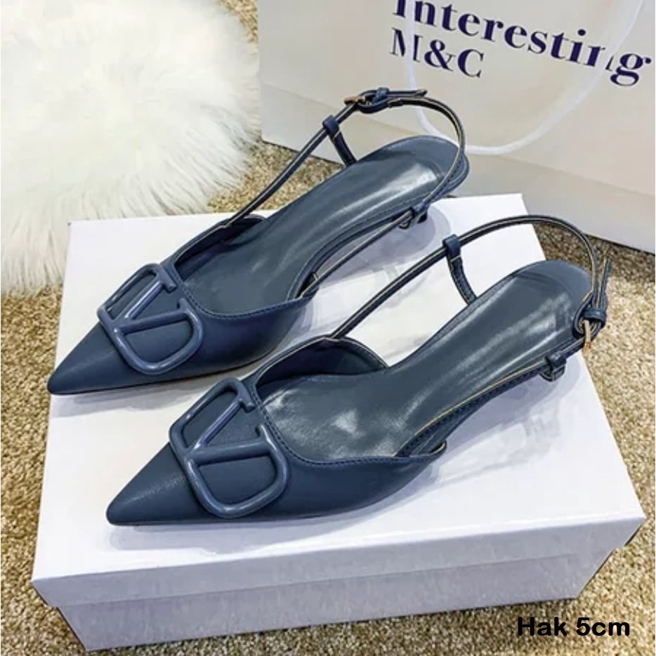 7cm 5cm AGI40666 Heels Wanita Fashion Import VD Hak 5cm Tali Belakang Ready Jakarta Bisa COD (With Box)