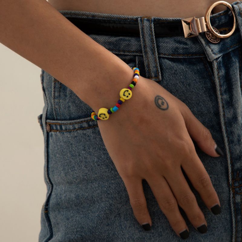 Gelang Manik Wanita Rainbow Smile Mix Beads Warna Campur Pelangi Bohemian Fancy