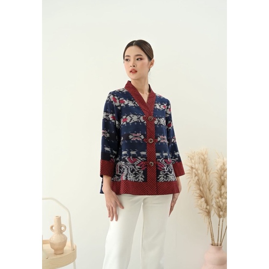 TENUN_GAYA Blouse tenun wanita kantor atasan wanita baju tenun jepara Blouse murah etnik Blouse jumb