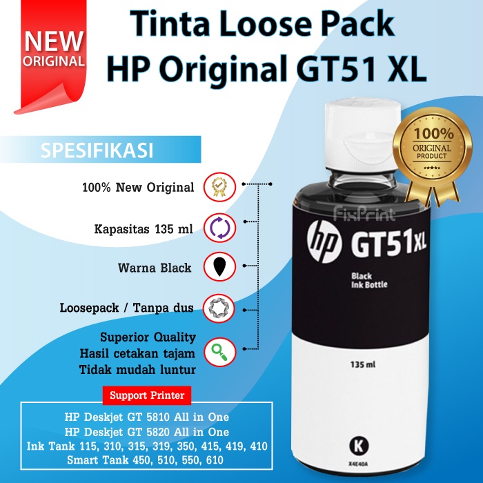 Tinta HP Original GT52 Yellow M0H56A 70ml Printer Ink Tank 115 315 415 319 419 GT5810 GT5820