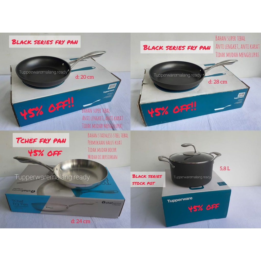 PANCI TEFLON TUPPERWARE ORIGINAL 100% BLACK SERIES FRY PAN STOCK POT TCHEF MURAH