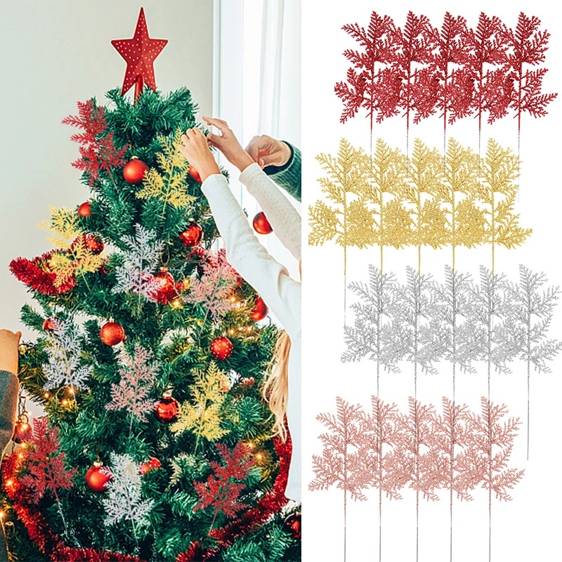 5pcs / Pak Daun Pinus Imitasi Warna Gold Untuk Dekorasi Pohon Natal / Tahun Baru