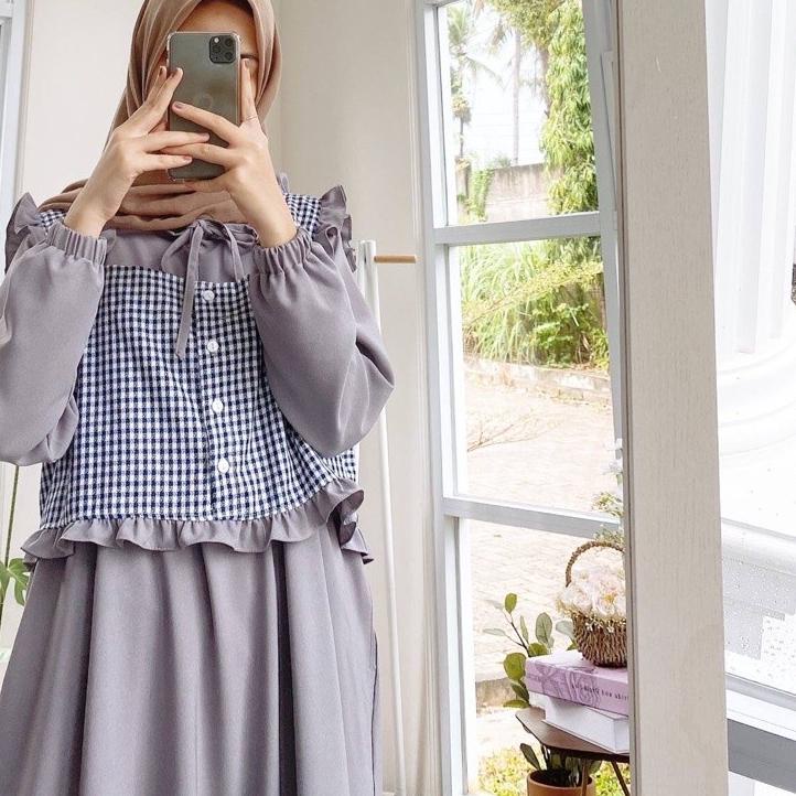 Paling Diminati Gamis Remaja Terbaru Dress Muslim Rompi Kotak Kotak Baju Muslim Murah LALA DRESS
