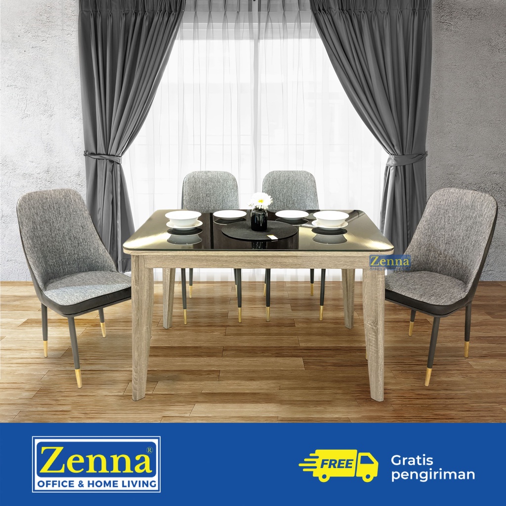 Zenna Meja Makan Miller / Dining Set Kaca / Kursi Makan