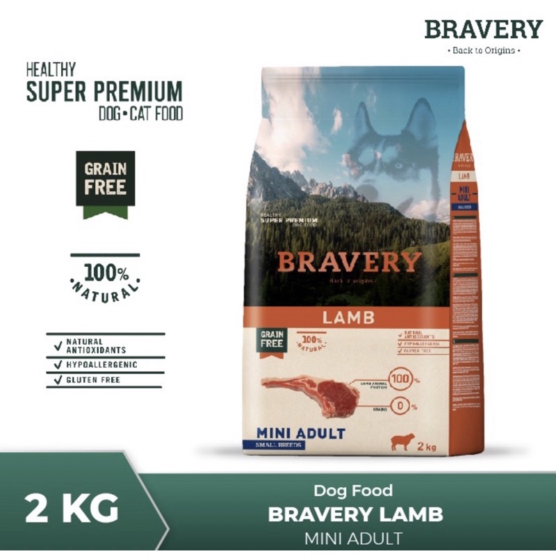 Bravery Mini Adult DOG Lamb Grain Free / Makanan Anjing Dewasa Ras Kecil FRESHPACK 2KG