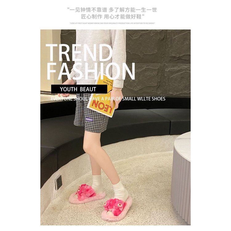 Sandal beruang stroberi wanita memakai pakaian luar dalam pasang 2022 musim gugur dan musim dingin b