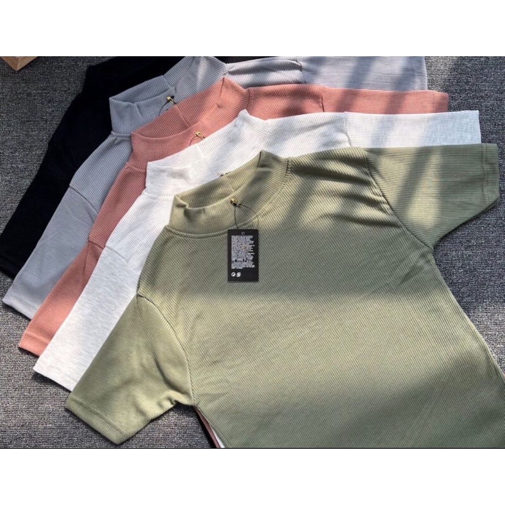 Turtleneck Lengan Pendek Rib / Kaos Lengan Pendek Wanita / Rib Premium Import Radivaa OT