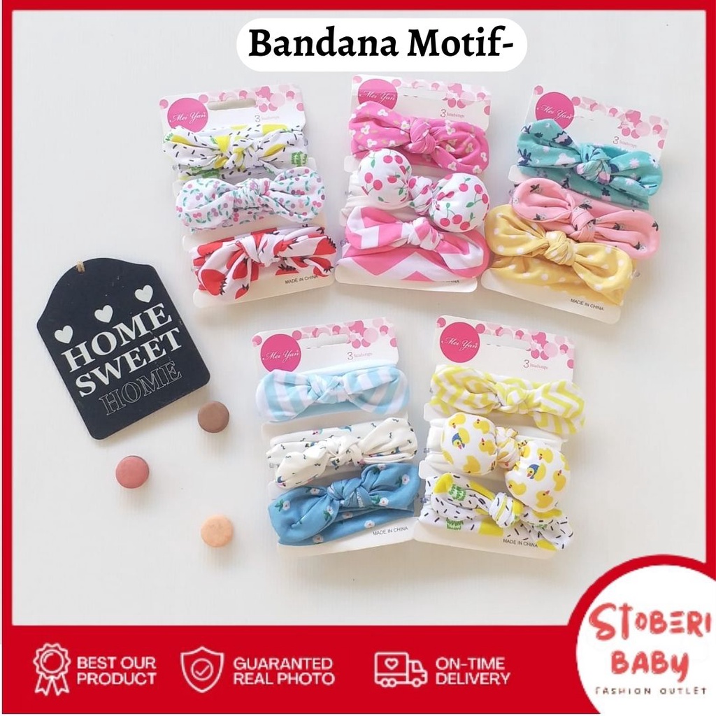 stoberi baby - BANDANA MOTIF A Bandana Set isi 3 Motif Beda / Headband Bayi Newborn Anak Perempuan Part 3