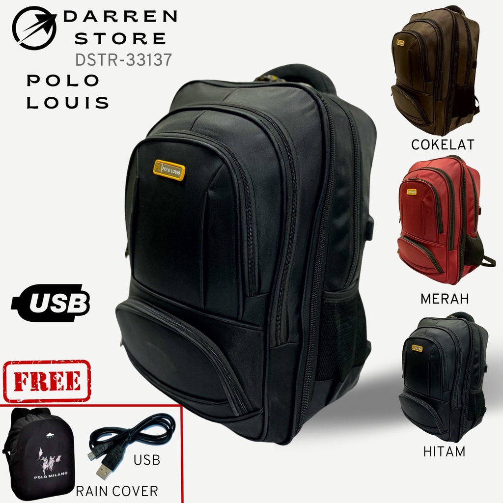 Ransel Polo Louis 33137 20inch Tas Ransel Import JUMBO Backpack Pria Usb