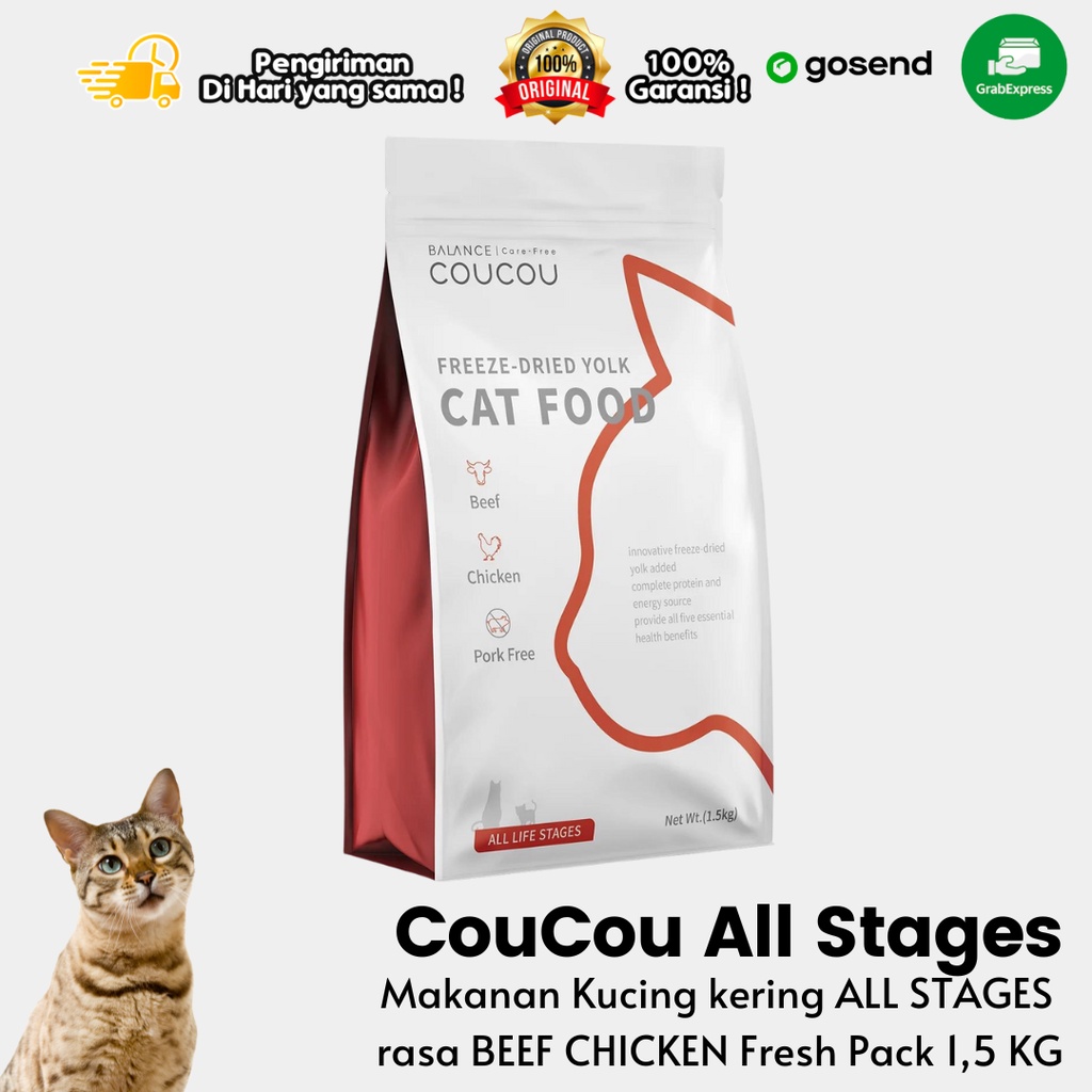 Makanan Kucing COUCOU Tinggi Protein All Stages Beef Chicken Freshpack 1.5 Kg