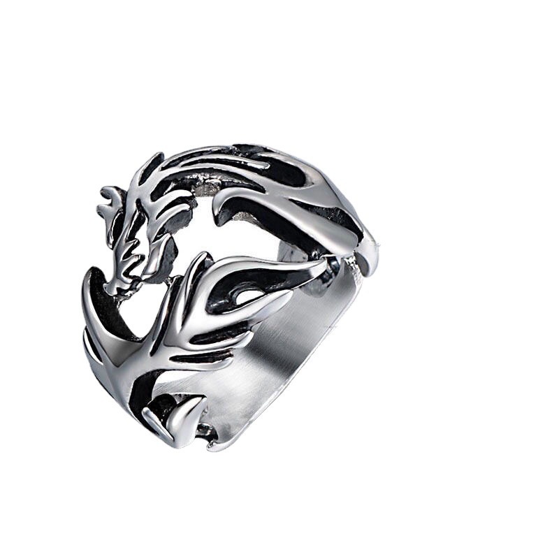 Cincin Model Lebar Desain Naga Gaya Cina national Untuk Pria Dan Wanita