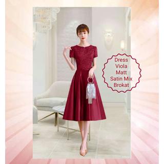 Dress Wanita Terbaru Midi Murah Berkualitas Matt Brokat Mix Satin Velvet/Dress Viola Size L &amp; XL Acara Natal dan Pesta Kondangan Terkini Korean Kekinian