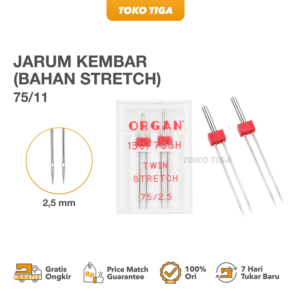 Organ Twin Stretch Needles - Jarum Kembar Bahan Melar Ukuran 75/2.5mm