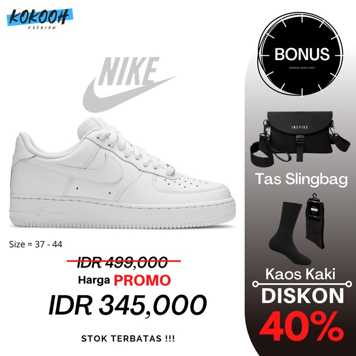 READY Sepatu Sneaker Nike Air Force Utility 1 One Pria & Wanita Full Putih - Putih Bonus B, 37