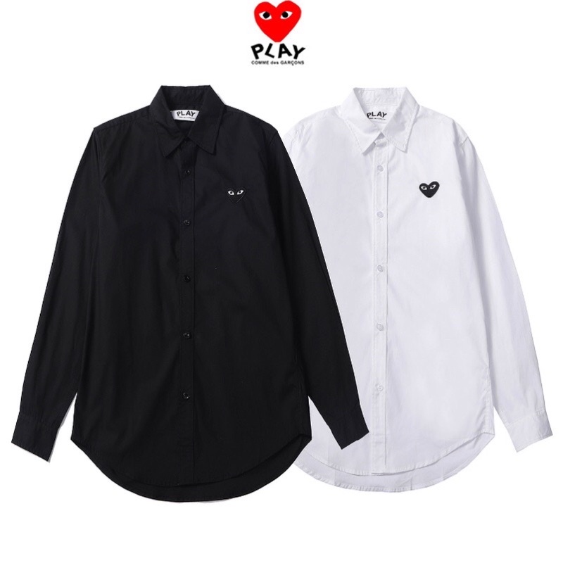 Kemeja CDG Love Black Unisex Casual Formal Long Sleeve Kemeja CDG Play Small Logo Love Hitam