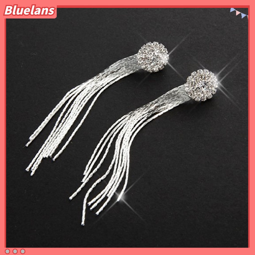 Anting Rumbai Panjang Aksen Bola Berlian Imitasi Untuk Aksesoris Perhiasan