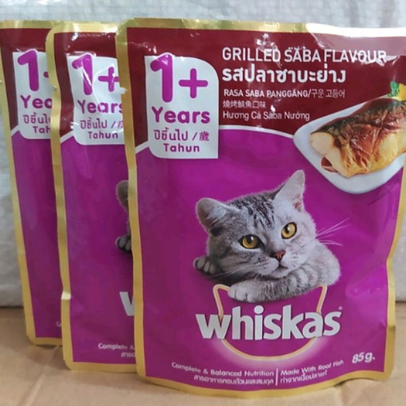 1 Box isi 24 Whiskas Sachet Grilled saba Flavour 85gr / wet food