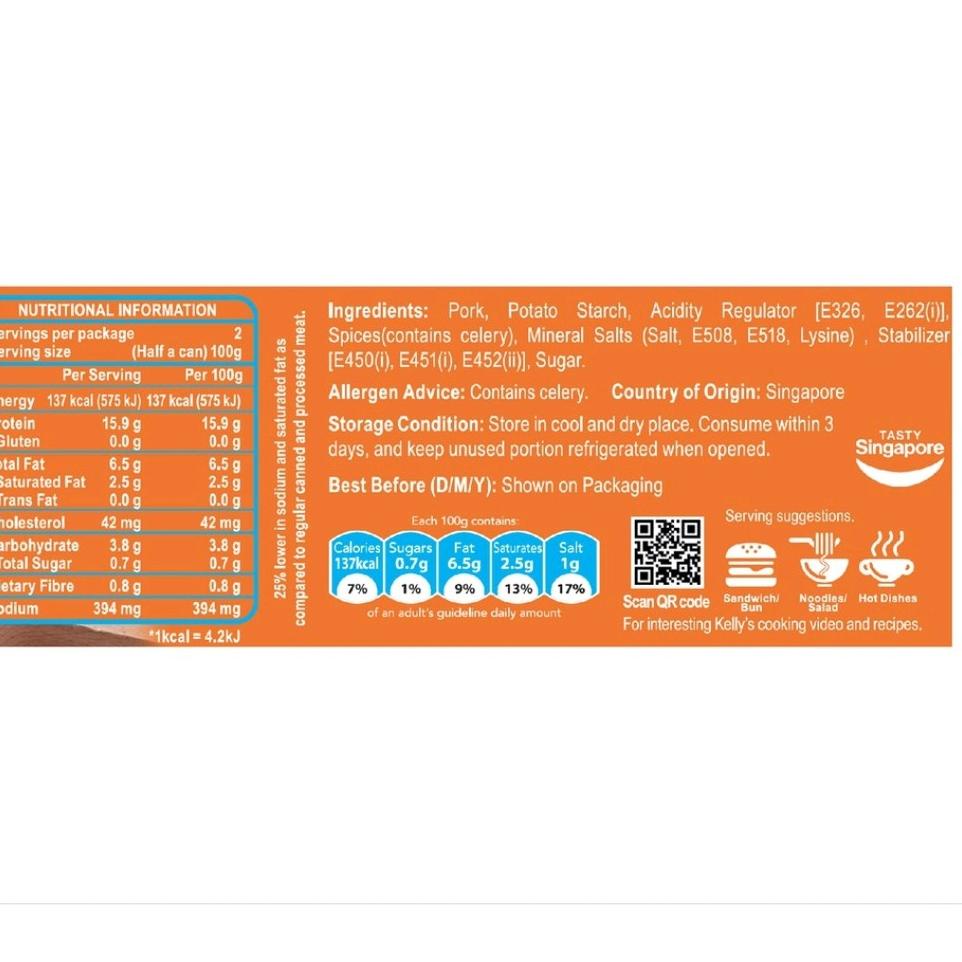 

10.10 FLASH SALE KELLY"S HEALTHIER CHOICE PORK LUNCHEON HAM 200gr PRODUCT OF SINGAPORE !