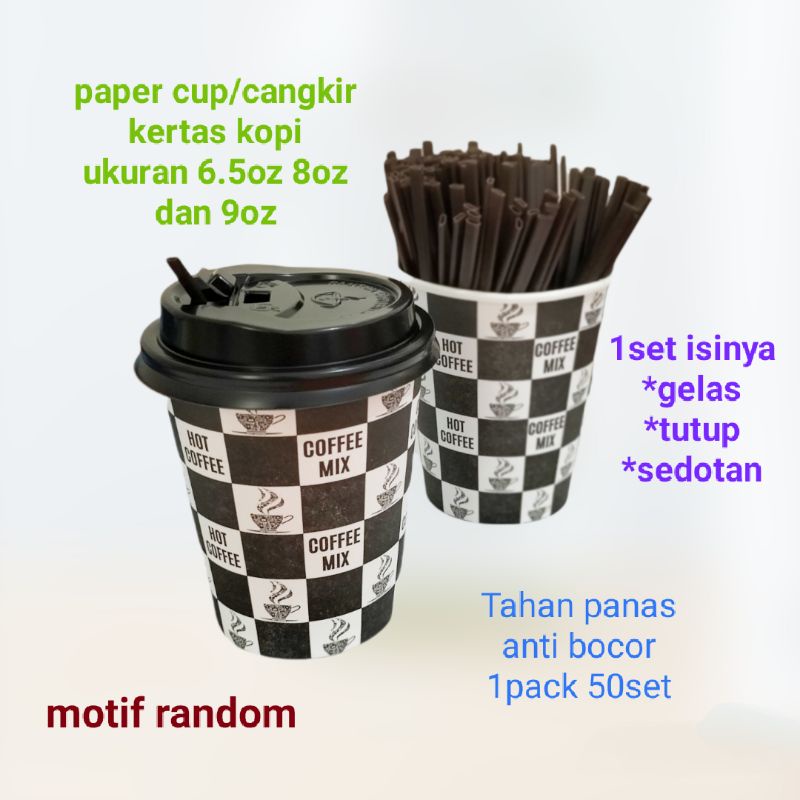 Paper cup panas Kopi cangkir gelas Kopi Kertas lengkap sedotan+ tutup