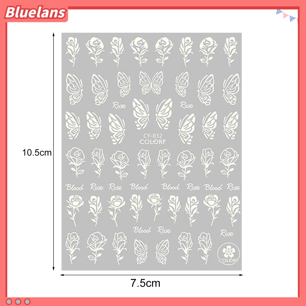 Bluelans Stiker Kuku Efek Fluorescent Glow In The Dark Motif Kupu-Kupu / Bintang Untuk Manicure