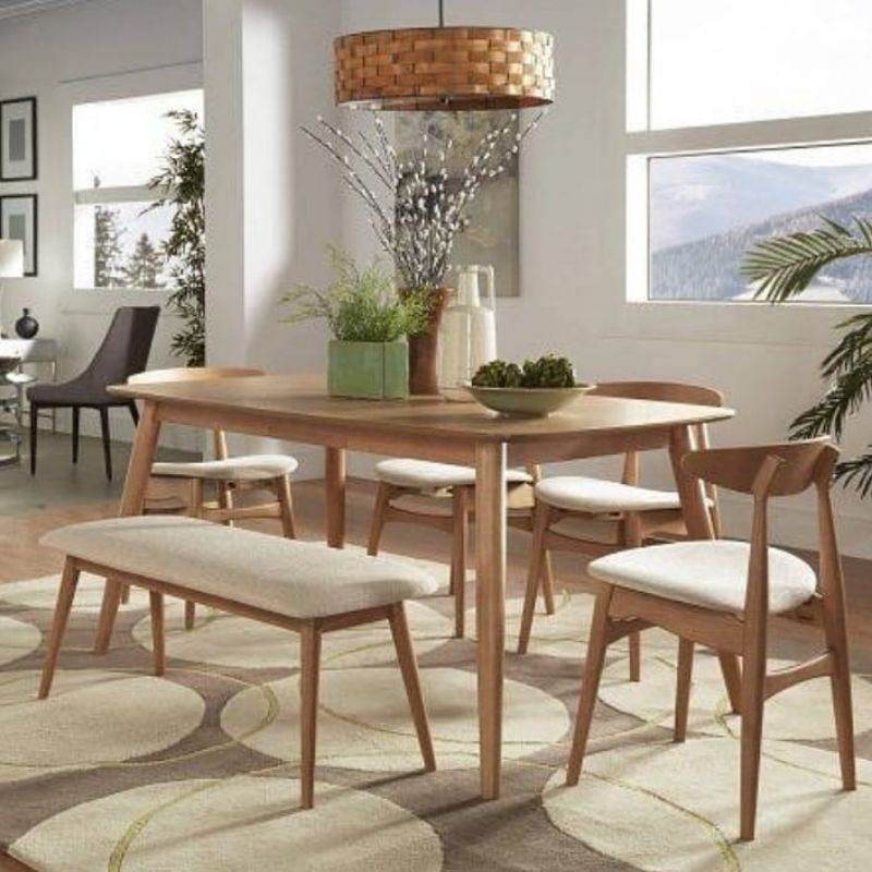 Set Meja Makan Ropan Kursi 4 Bangku 1 Plus Busa Duduk Kayu Jati