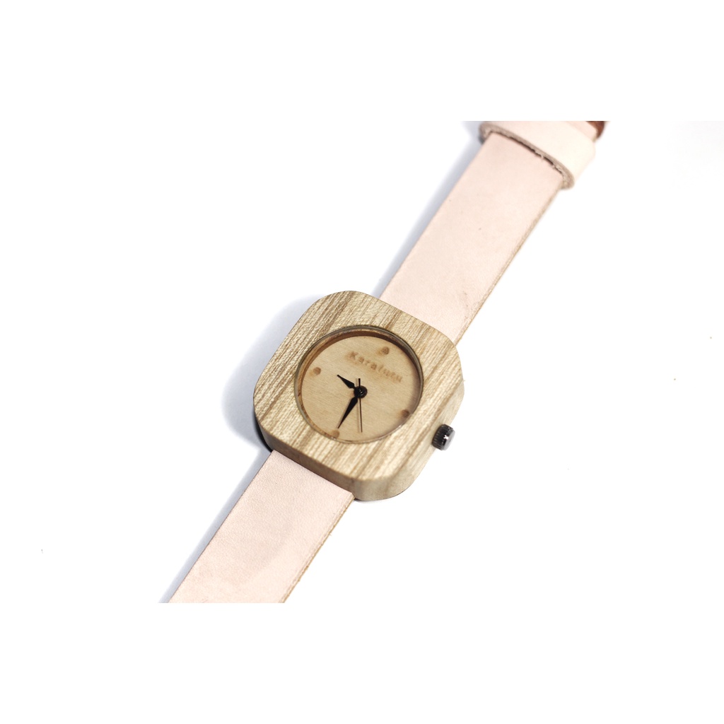 karafuru jam tangan kayu sungkai kotak mini wanita / pria /unisex strap natural kulit sapi