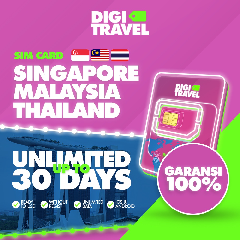 New DIGI TRAVEL Sim Card Singapore Malaysia Thailand Vietnam Kamboja Kartu Internet Unlimited Luar