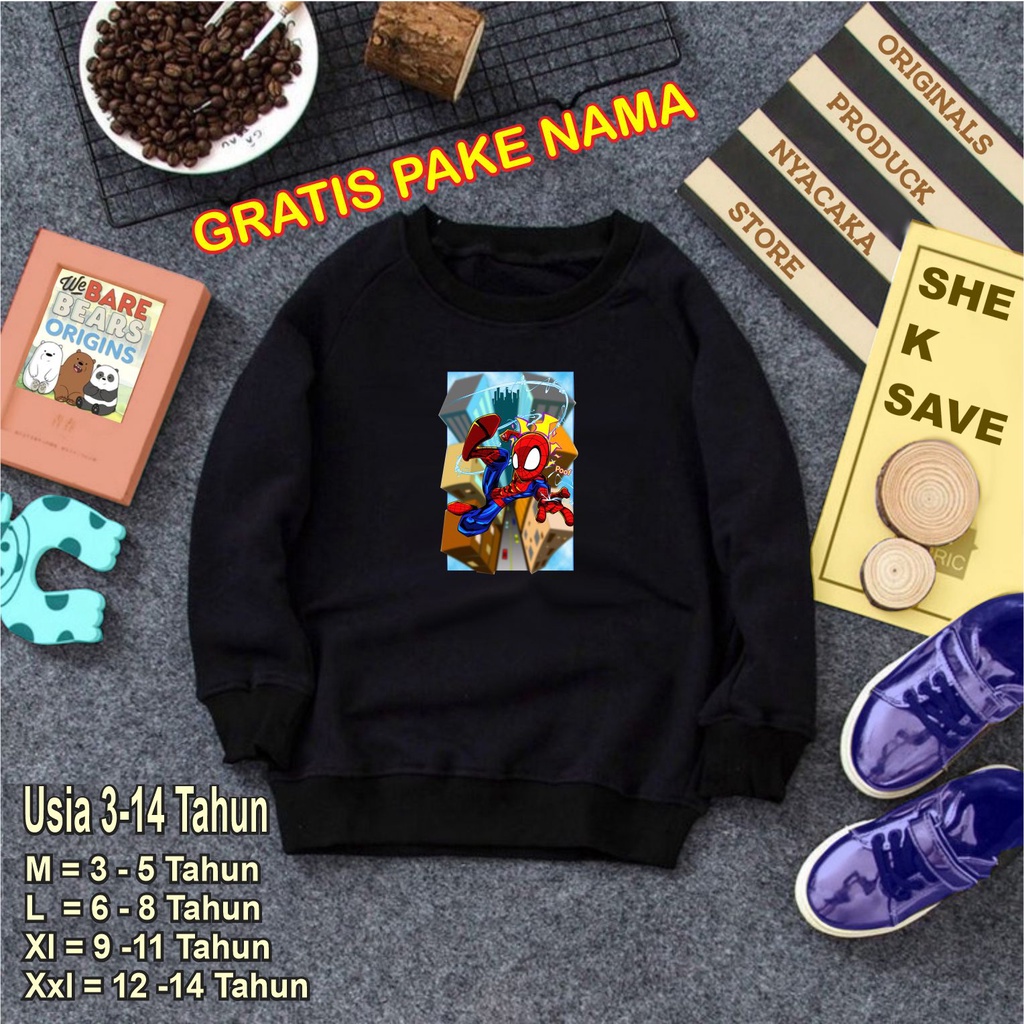 JAKET ANAK TERBARU-CREWNECK ANAK LAKI LAKI DAN PEREMPUAN UNTUK USIA 4-12 TAHUN-SWEATER CREWNECK NYACAKA GAMBAR DTF TERBARU DAN TERLARIS