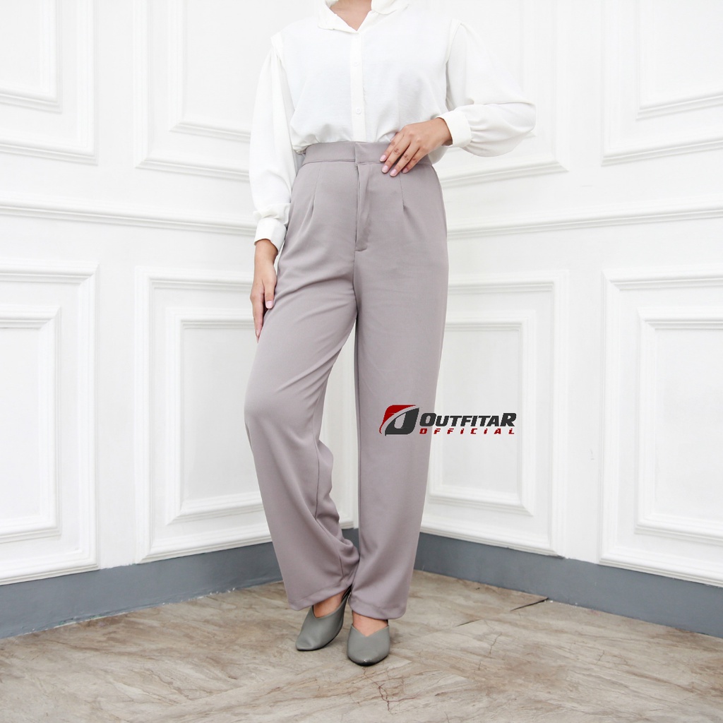 Celana Kulot Wanita HighWaist Celana Anti Kusut Rib Knit Lady Pants Premium